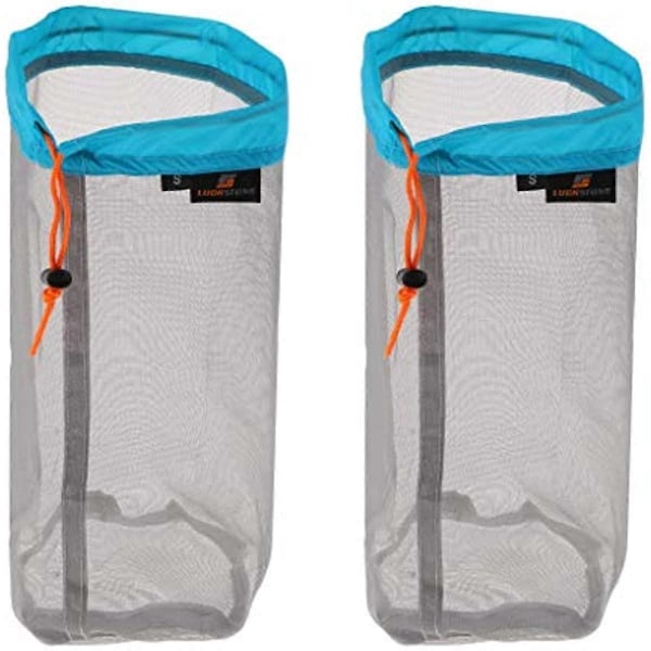 2st Mesh Dragsko Förvaringsväska Nylon Glidande Återanvändbar Packpåse Meshväska för Leksaker Mat Resor Vandring Camping (S Blå)