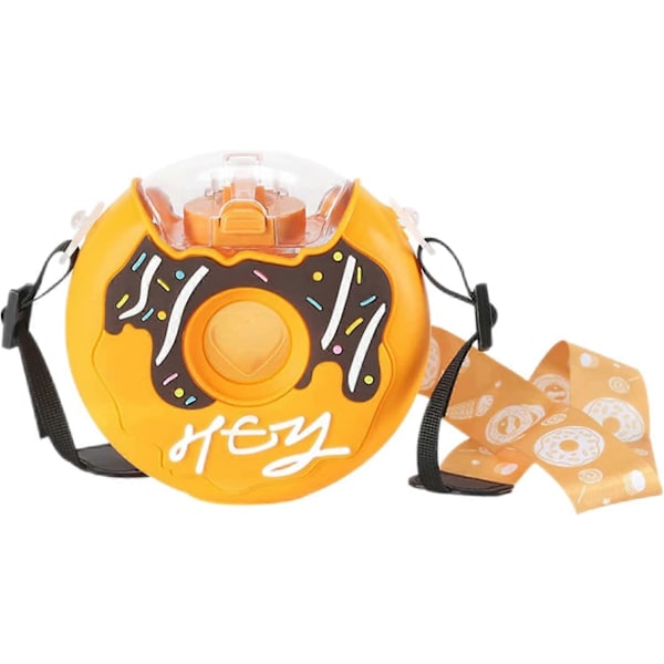 Merrwon Donut Vattenflaska 380ml Söt Vattenflaska Med Sugrör Återanvändbar Läcksäker Plast Dricksvattenflaskor Donut Drickflaska för Skola Camping Spo Yellow