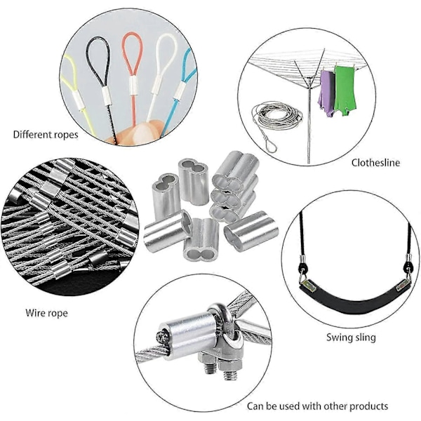 Betterlifefg-aluminium Kabelhylsa 100 st Aluminium Krymphylsor Loop Krymp Kabelklämma Hylsor I Dubbla Krymp Loop Klämmor Med Hylsor För Stål Ca