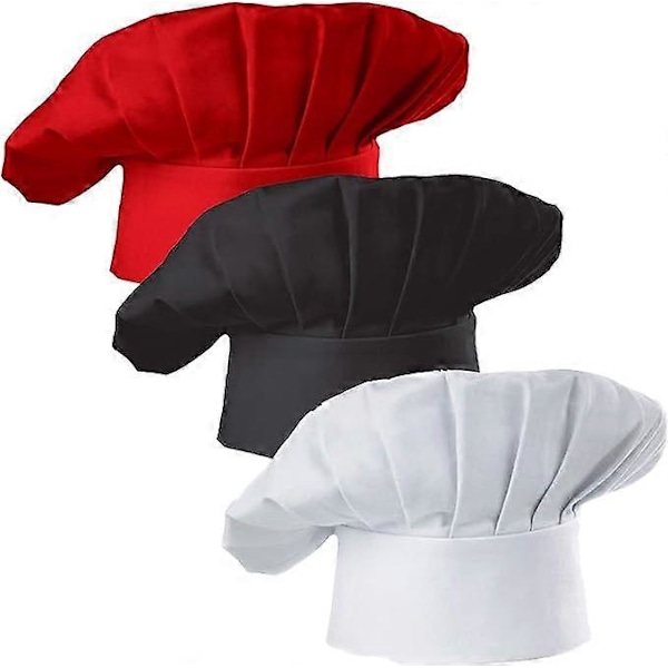 Set med 3 st. kockmössor för vuxna, justerbar elastisk bakarmössa för kök, matlagning, kockmössa, 3 delar Multicolor
