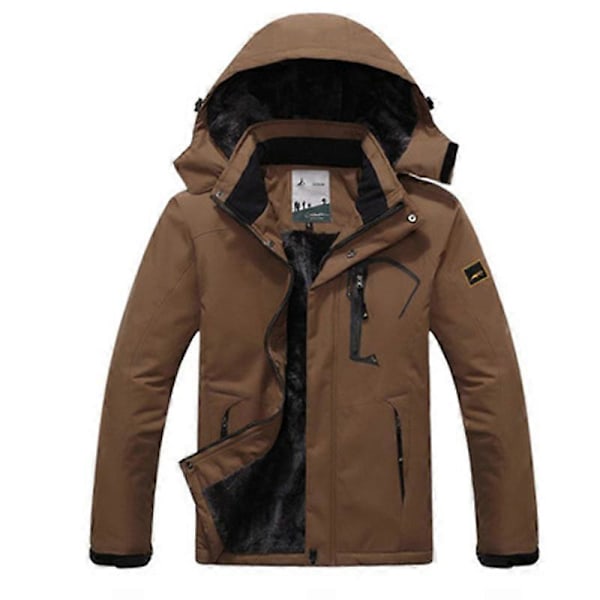 Vinterjacka för män, skidjacka, snowboardjacka, fleece med huva, vindtät, lättviktsjackor, snöjacka för berg, parkas brown 4XL