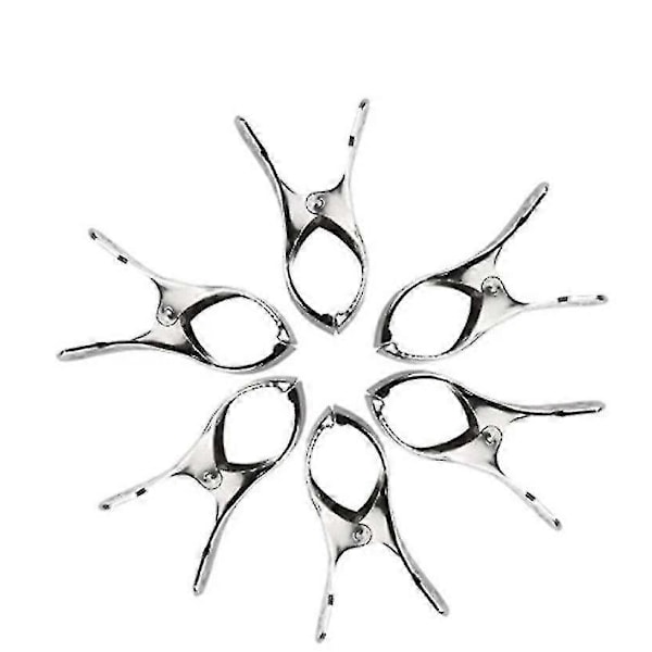 Strandhandduksklämma i rostfritt stål, metallklämma, stor handduksklämma för strand, pool, daglig tvätt, tungt bad (6 stycken, silver)