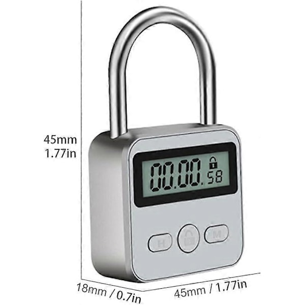 Metall Timerlås, 99 Timmar Max Timerlås, USB Uppladdningsbart Timerhänglås med LCD-Display, Multifunktionell Mikroelektronisk Timer Silver