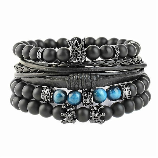 Smycken Vävd Tigeröga Lavasten Konstläder Vävd Sten Pärlstav Multilagerarmband F