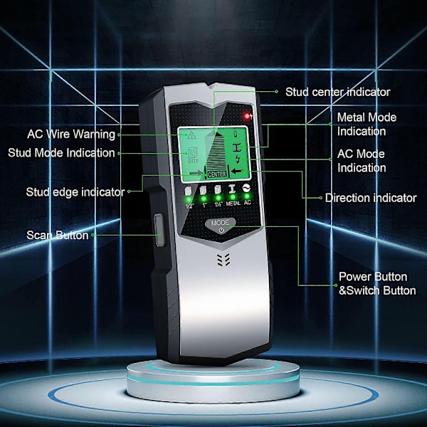 Elektrisk Kabelsökare, 5 i 1 Väggdetektor, LCD-Display med Batteri, Vägg Metalldetektor, Materialdetektor Väggdetektor för Trä, Metall, AC