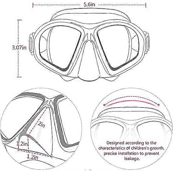 Simglasögon för barn, härdat glas, simglasögon för barn med nässkydd, simglasögon dykmask snorkelmask för barn 6-14 år