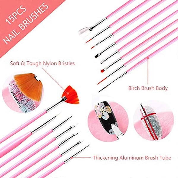 Kaxich Nagelkonst Kit Nagelkonstset 15st Nagelpenslar 5st Dotting Pens 24 Olika DIY Rhinestones 10 Rullar Nagelband Nagelbandstång en