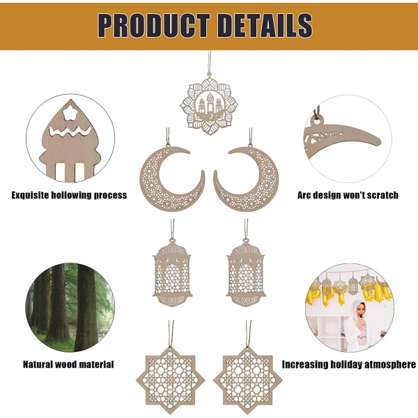 Ramdan-dekorationer, trähänge Eid Ramadan-dekorationer