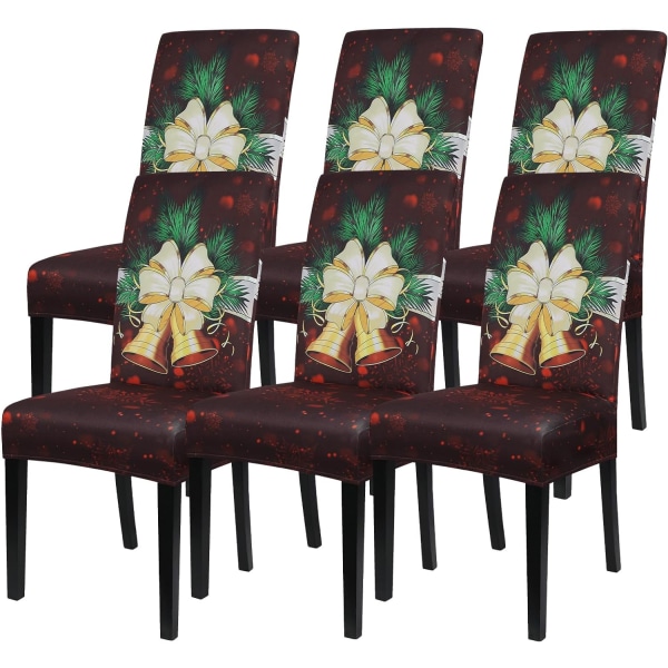 Julmatsalsstolsöverdrag Set om 4, Stretch Xmas Parsons Chair Sl Burgundy+bell 6 Pack