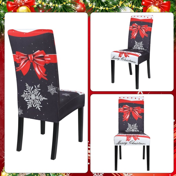 Julmatsalsstolsöverdrag Set om 4, Stretch Xmas Parsons Chair Sl Snowflake+bow 4 Pack