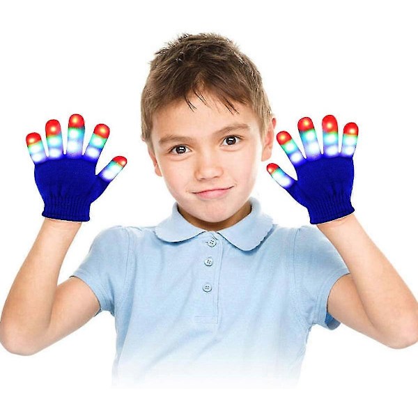 Lysande handskar LED-handskar rave coola leksaker presenter till barn tonåringar pojkar flickor julstrumpa fyllmedel festgåvor (åldrar 10-16, blå)