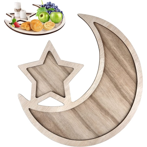 Ramadan Dessertbricka Eid Mubarak Trä Moon Star Tallrikar