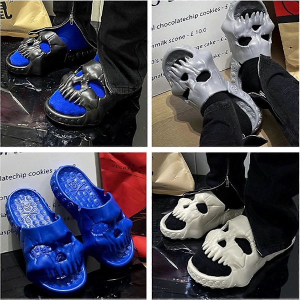 Skull Slides Sommarsandaler för Män Kvinnor, Coola Skull Tofflor med Öppen Tå, Halkfria Roliga Slides för Inomhus Utomhus
