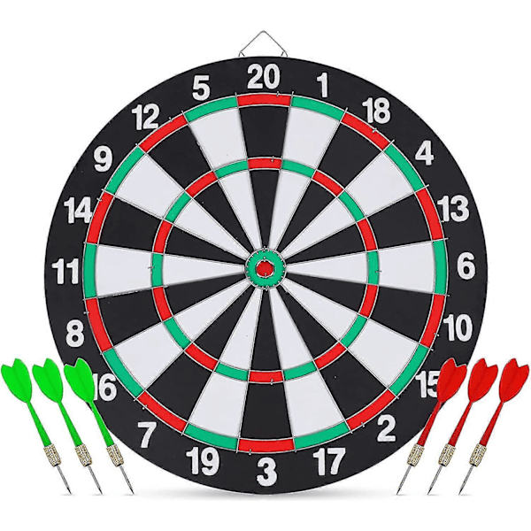 Darttavla Set, dubbelsidig 15 tums darttavla med 6 mässings-plast dartpilar, man cave-grejer för vuxna, barer, arkadhallar, biljardrum, familjefritid