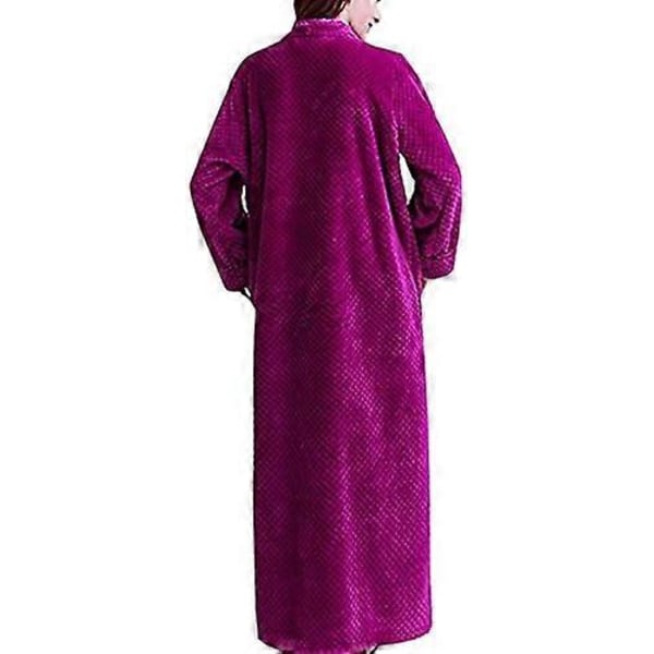 Dam Zip Fleece Våfflad Lång Morgonrock Fluffig Handduksbadrock Sovplagg Rose Red M