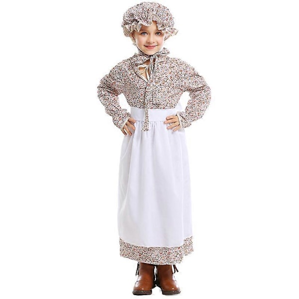 Blommig klänning barn Varg farmor performance kostym sagotema klänning pastoral lantgård kjol + hatt M
