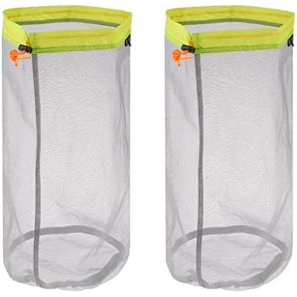2 st Mesh Dragsko Förvaringsväska Nylon Glidande Återanvändbar Packpåse Meshväska för Leksaker Mat Resor Vandring Camping (L Grön)