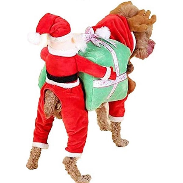 Kaxich Husdjur Hund Tomtedräkt Jul Hund Katt Kläder Xmas Roliga Kläder Huvtröjor Kappa Jumpsuit med Hatt Large