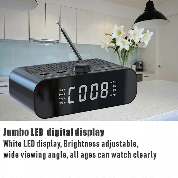 DAB-A5 LED-Display Sängbords DAB/FM Klockradio med Bluetooth-Högtalare, EU Version