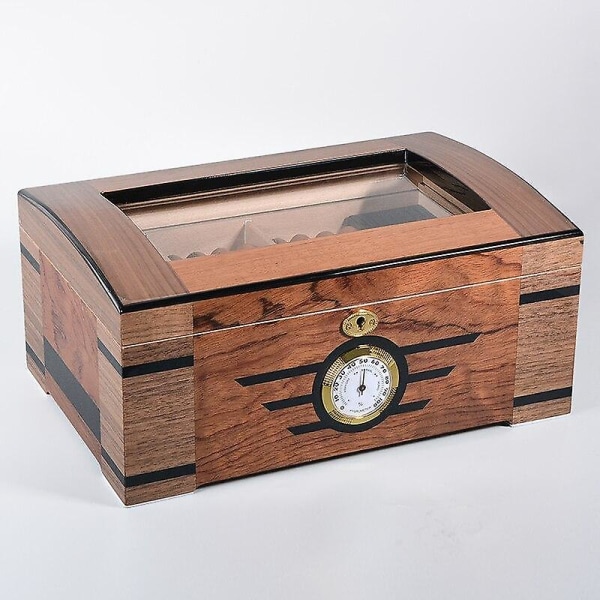 Stor kapacitet Cigarr Humidor Glas Top Cedar Wood Case Med