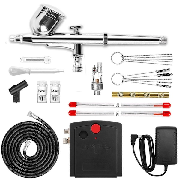 Airbrush-kit med automatisk på/av-luftkompressor, utbytbar 0,4 mm munstyckesnål 6cc 20cc 40cc kopp gravitationsmatad airbrush-set för målning, modellbygge