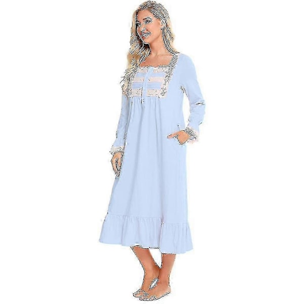Viktorianska Pyjamas Bomull Pyjamas Långärmad Nattlinne Light blue M