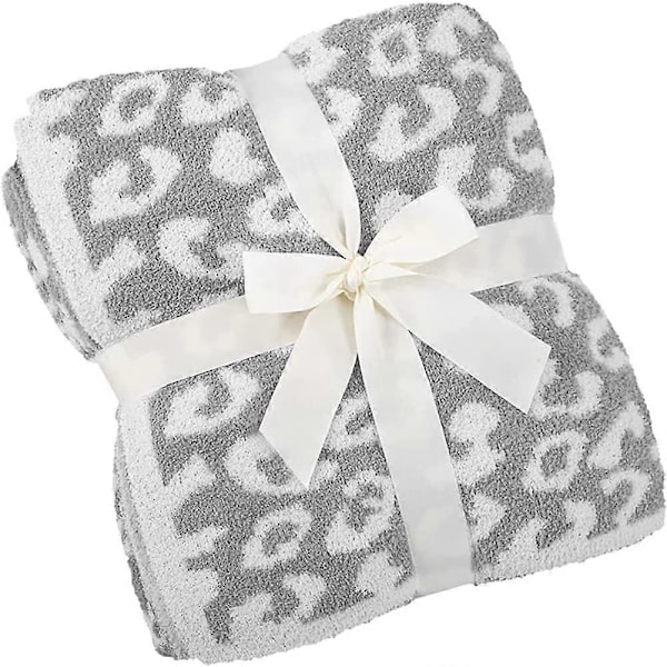 Sungeek Ultra Mjuk Plysch Leopard Pläd Filt Varm och Mysig Stickad Polyester Filt Lyxig Vändbar Gepard Filt för Soffa Säng Resa 127 Light Grey