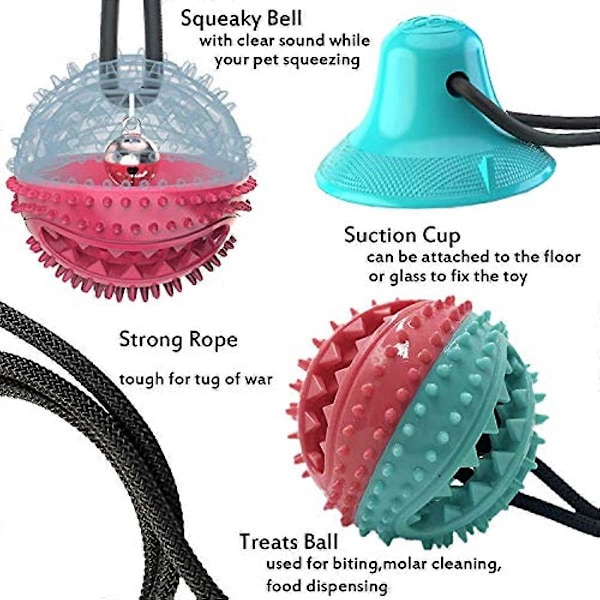 Hundleksak med Sugpropp Multifunktionell Molar Tuggleksak för Husdjur Hundleksak med Rep Interaktiv Valp Molar Träningsrep Självlekande Tuggleksak av Gummi med Sugpropp
