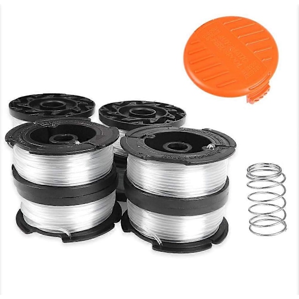 8 x Trådspolar för Black+Decker Trimmer, Nylontråd 9 m 1,6 mm Tråddiameter med Spolskydd och Fjäder