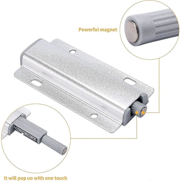 2-pack Magnetiska Trycklås Tryck för att Öppna Dörrlås Kraftiga Touch Öppna Dörrstängningsskåp Touch Release Lås för Låda Skåp Garderob C