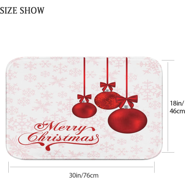 Julbadrumsmattor för badrum, badrumsmattor halkfria, Happy Sno Red Snowflakes and Balls 18"x30"