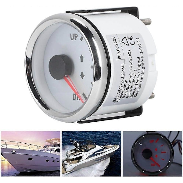 Båt Trim Mätare | 52mm/2in UP-DN Båt Trim Mätare 0-190ohm Signal Trim Tilt Indikator Röd Bakgrundsbelysning (Vit)