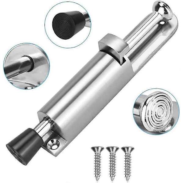 Kraftig Fjäder Dörrstopp Metall Dörrstopp Zinklegering Fjäder Dörrstopp För Inomhus Och Utomhus Pedal Borstad Silver