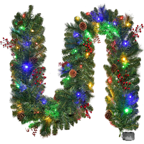Julgirland med ljus 9FT, upplyst julgirland batteri P