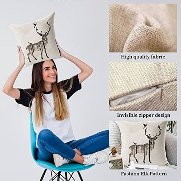 2 st Enkla Hjort Kuddfodral Soffa Säng Heminredning Prydnadskudde 45x45cm