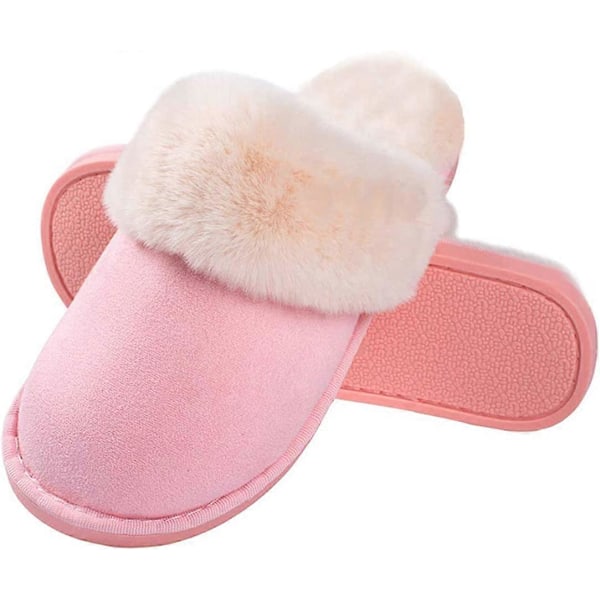 Damtofflor Memory Foam Mjuka Slip-on Inneskor Mocka Fodrade med Fuskpäls Halkfri Sula Inomhus &amp; Utomhus Pink006 3.5-5 UK