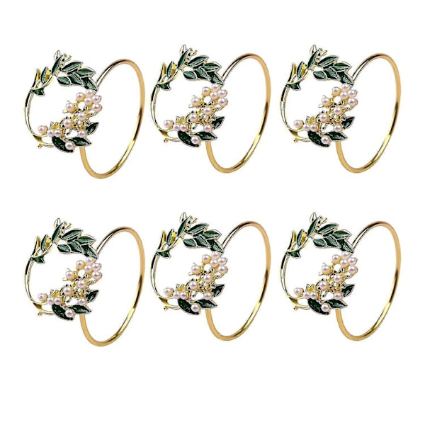 servettring gyllene pärlblomma servettringar set om 6 metallservetter