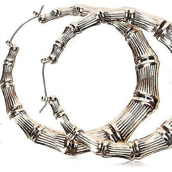 Metallringar Bambu Hoop Örhängen för Kvinnor, Guld, 3.5\"
