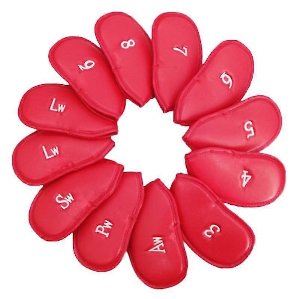 12 st syntetiskt läder headcover set järnskydd set klubbhuvudskydd passar de flesta järn (röd)
