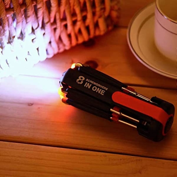 Mikcrosco 8 i 1 Multifunktionell Skruvmejsel 8-i-1 Skruvmejselverktyg med LED-ficklampa Universell Ficklampa Idealisk för Allmänt DIY-underhåll Nattarbete
