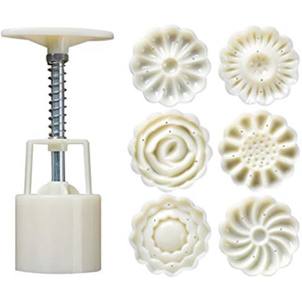 Healifty 1 Set 50G 3D Månkakform 3D Blommor Handtryck Fondant Dessert Månkaksform med Stämplar för DIY Bakningstillbehör (Vit)