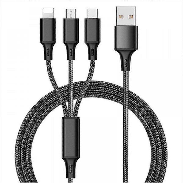 Snabb USB-laddningskabel för Samsung Universal 3-i-1 Multifunktionell Mobiltelefon Sladd Laddare Kabel Typ C (svart)