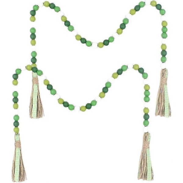 Julgranskrans, hängande, dekorationer för St. Patrick's Day, träpärlkrans med tofsar (ca 98 cm)