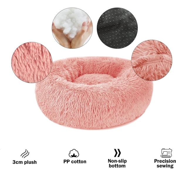 Lugnande Dog Cat Donut Bed - 19.7in Fluffy Plush Pu
