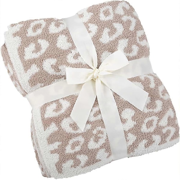 Sungeek Ultra Mjuk Plysch Leopard Pläd Filt Varm och Mysig Stickad Polyester Filt Lyxig Vändbar Gepard Filt för Soffa Säng Resa 127 Khaki