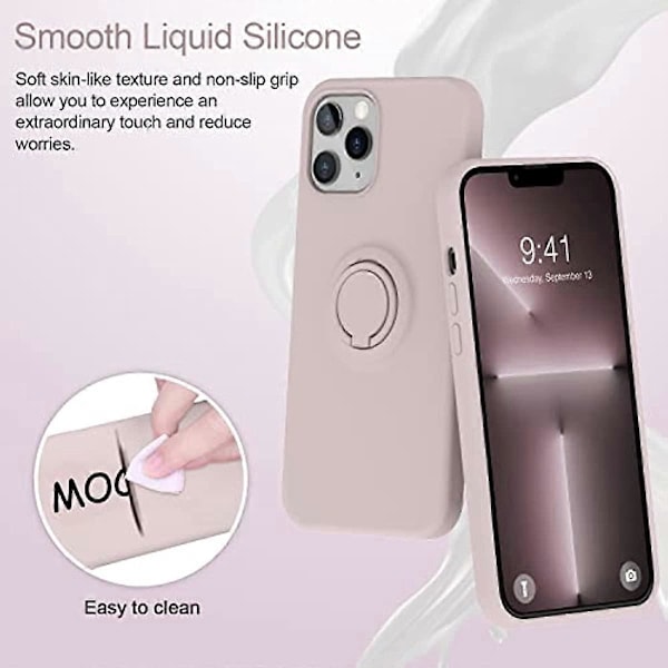 MOCCA Skal Kompatibelt med iPhone 13 Pro Max 6.7 tum med Ringstativ |Flytande Silikon|Mikrofiberfoder|Anti-Repor Fullständigt Stötsäkert Skydd Pitaya