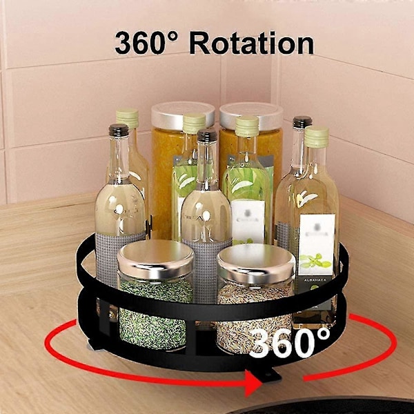 Svart Kökskarusell, Kryddställ i Metall med Vridfunktion, Rund Kryddkarusell, 360 Graders Rotation