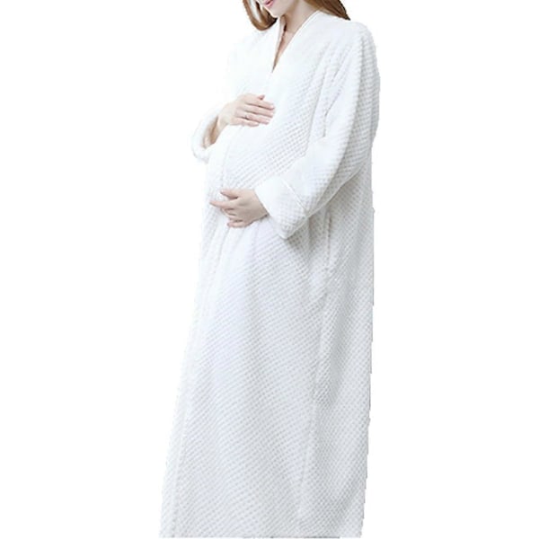 Dam Zip Fleece Våfflad Lång Morgonrock Fluffig Handduksbadrock Sovplagg white XL