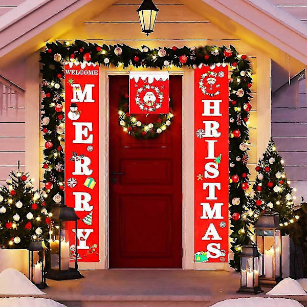 Julbanner - 2 st Välkommen God Jul Verandaskylt röd