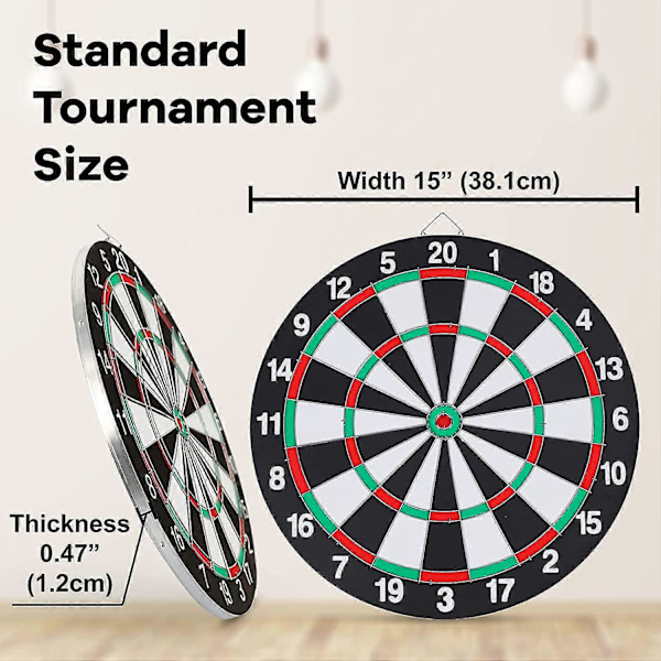 Darttavla Set, dubbelsidig 15 tums darttavla med 6 mässings-plast dartpilar, man cave-grejer för vuxna, barer, arkadhallar, biljardrum, familjefritid